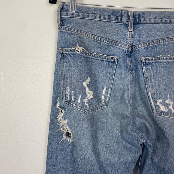 Agolde Women's 27‎ 90s Mid Rise Loose Fit Distressed Light Wash Button Fly Jeans - Picture 10 of 12